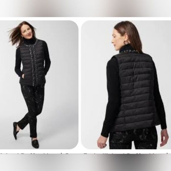 Chico's Black Embellished Puffer Vest - Picture 2 of 10